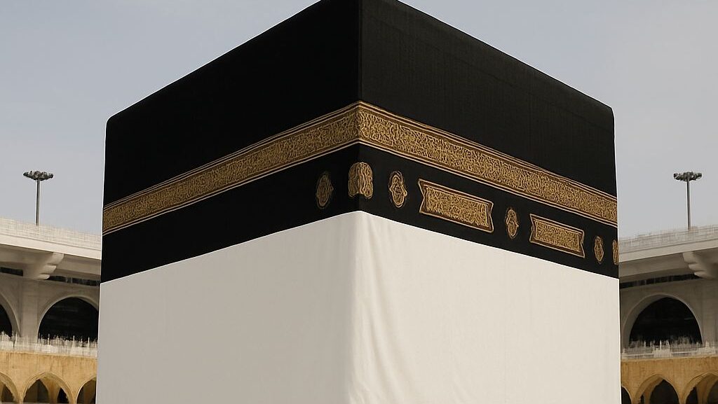 Suasana ka'bah yang ditutup kain putih menjelang ibadah haji 2025